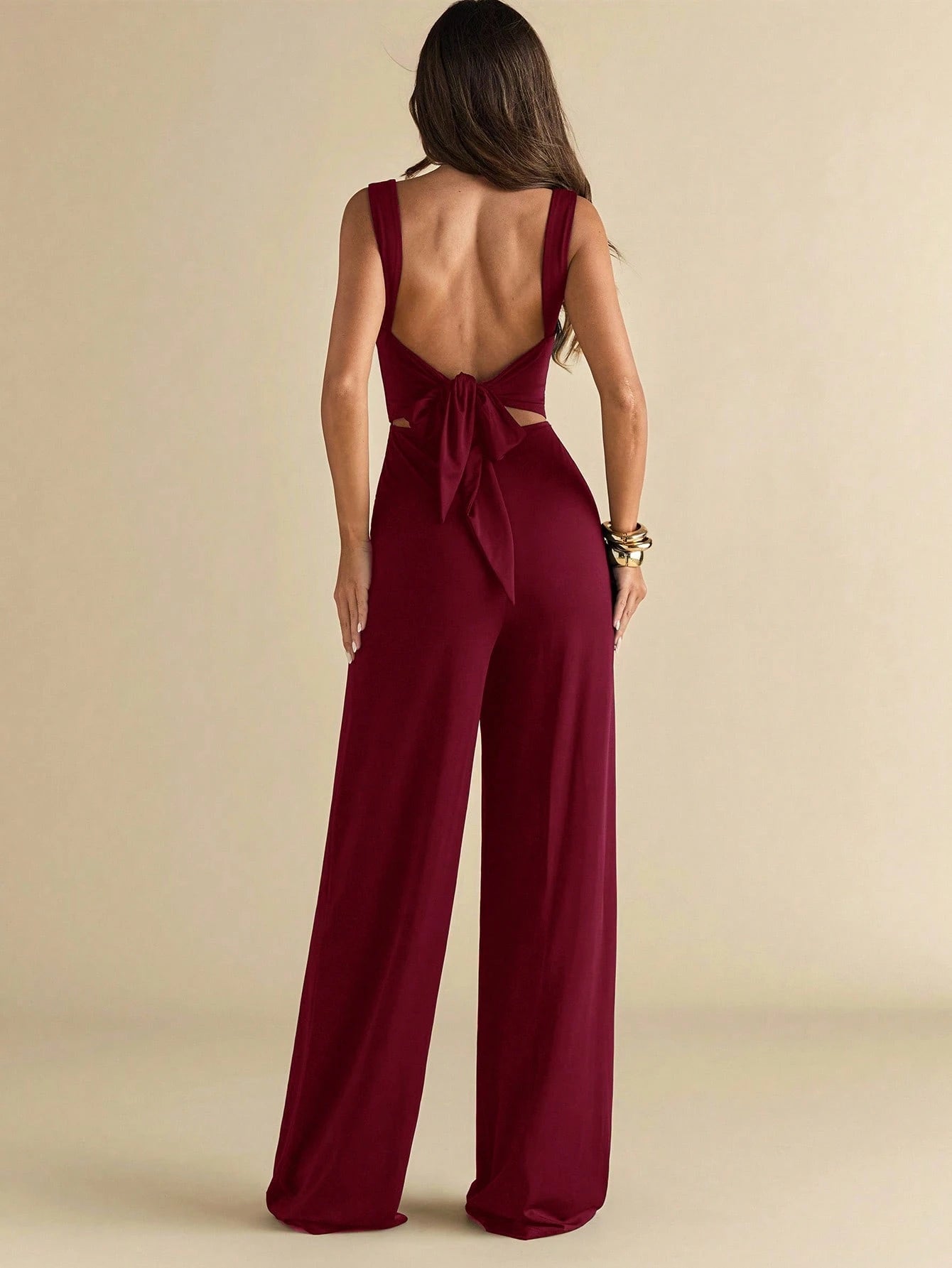Women's Elegant Sexy Solid Black Spaghetti Strap Wide Leg Jumpsuit