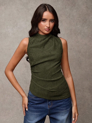 Women's Solid Color Mock Neck Pleated Fashion Versatile Camisole