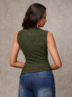 Women's Solid Color Mock Neck Pleated Fashion Versatile Camisole shein