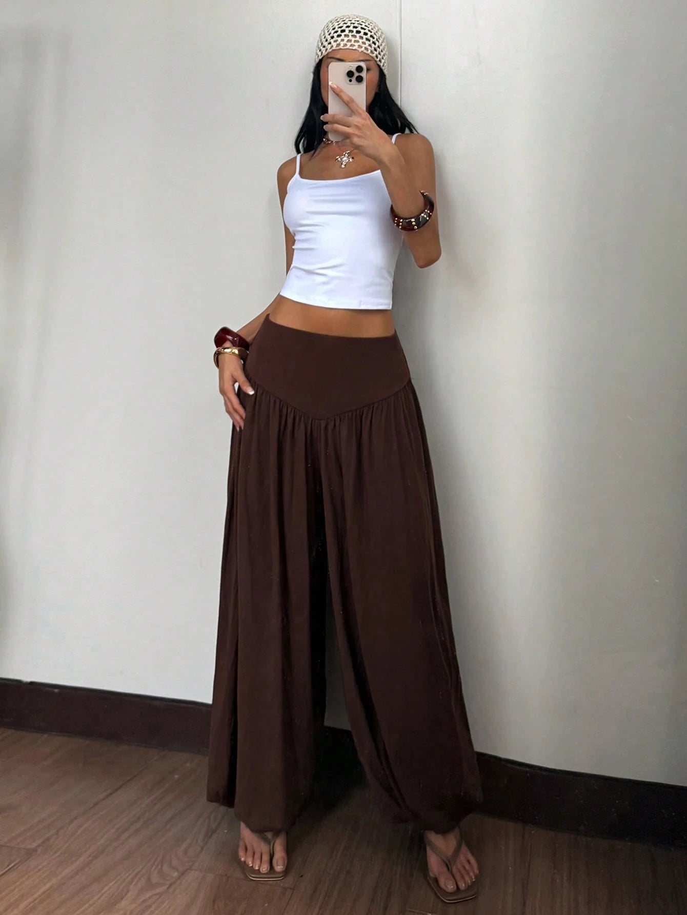 Women's Solid Color Elastic Waist Pleated Casual Versatile Daily Lantern Pants