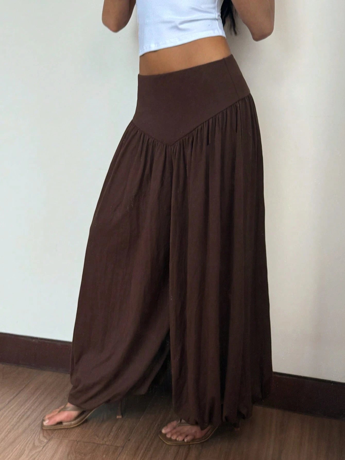 Women's Solid Color Elastic Waist Pleated Casual Versatile Daily Lantern Pants