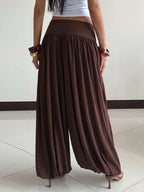 Women's Solid Color Elastic Waist Pleated Casual Versatile Daily Lantern Pants