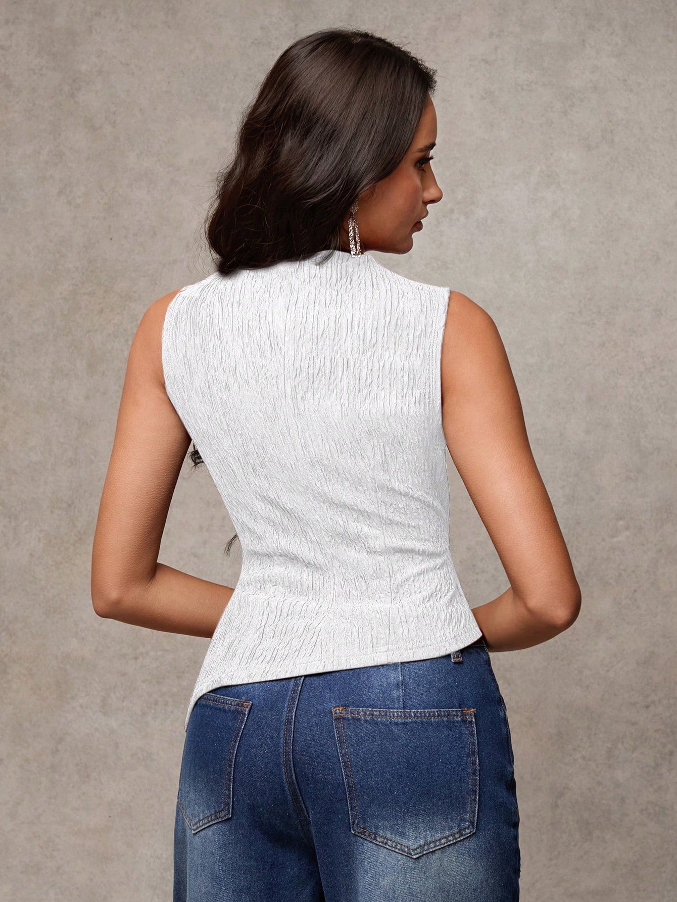 Women's Solid Color Mock Neck Pleated Fashion Versatile Camisole shein