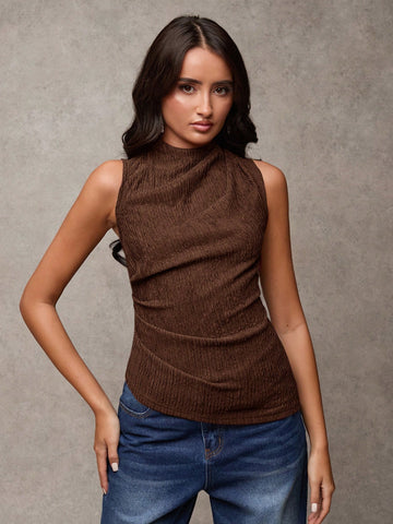 Women's Solid Color Mock Neck Pleated Fashion Versatile Camisole