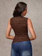 Women's Solid Color Mock Neck Pleated Fashion Versatile Camisole shein