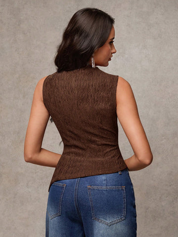 Women's Solid Color Mock Neck Pleated Fashion Versatile Camisole
