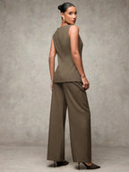 BAE Women's Solid Color Round Neck Single-Breasted Vest And Pants shein