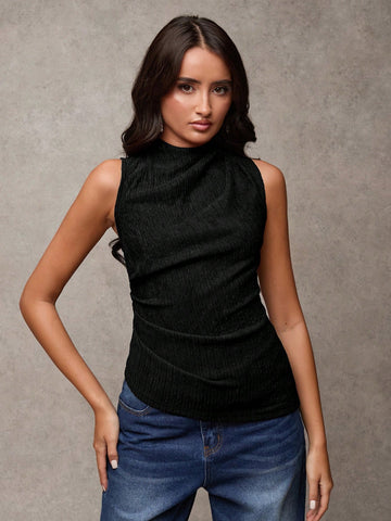 Women's Solid Color Mock Neck Pleated Fashion Versatile Camisole
