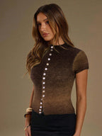 BAE Women's Single-Breasted Button-Down Ombre Casual Regular Knit Top shein