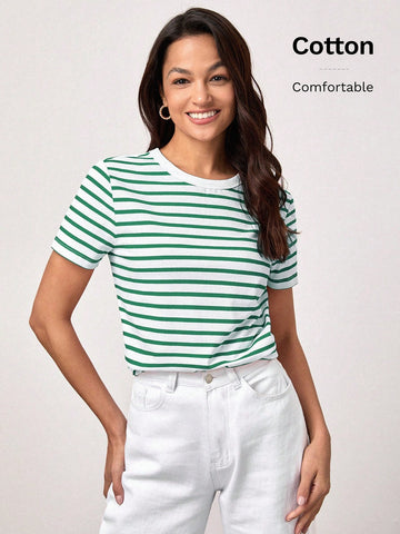 BASICS Casual Striped Print Crew Neck Tee