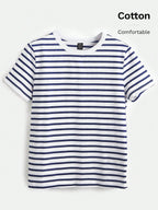 BASICS Casual Striped Print Crew Neck Tee shein
