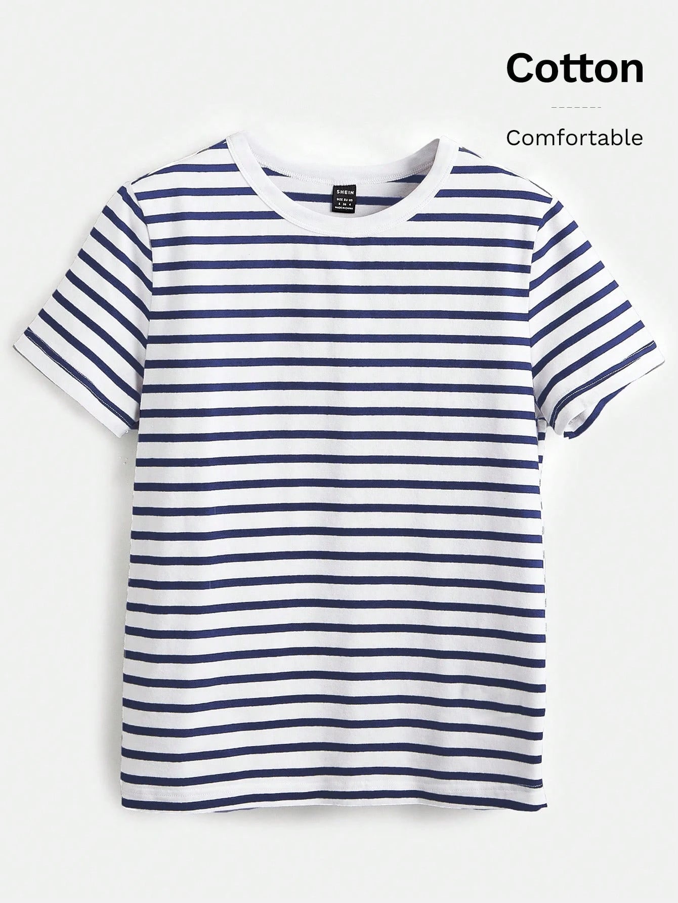BASICS Casual Striped Print Crew Neck Tee shein