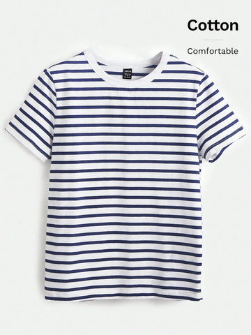 BASICS Casual Striped Print Crew Neck Tee