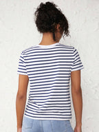 BASICS Casual Striped Print Crew Neck Tee shein