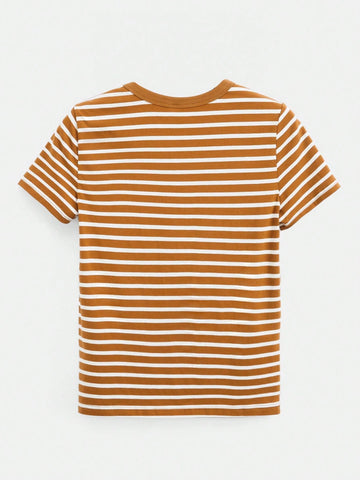 BASICS Casual Striped Print Crew Neck Tee