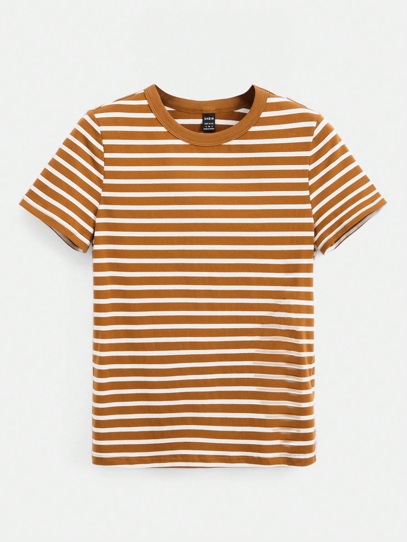 BASICS Casual Striped Print Crew Neck Tee shein