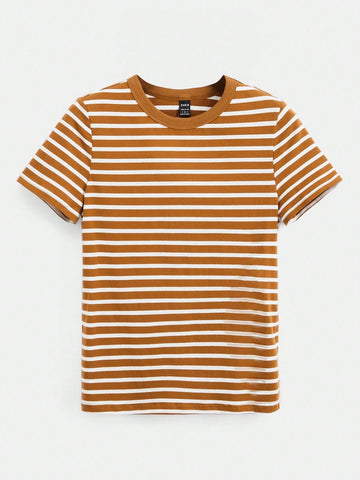 BASICS Casual Striped Print Crew Neck Tee