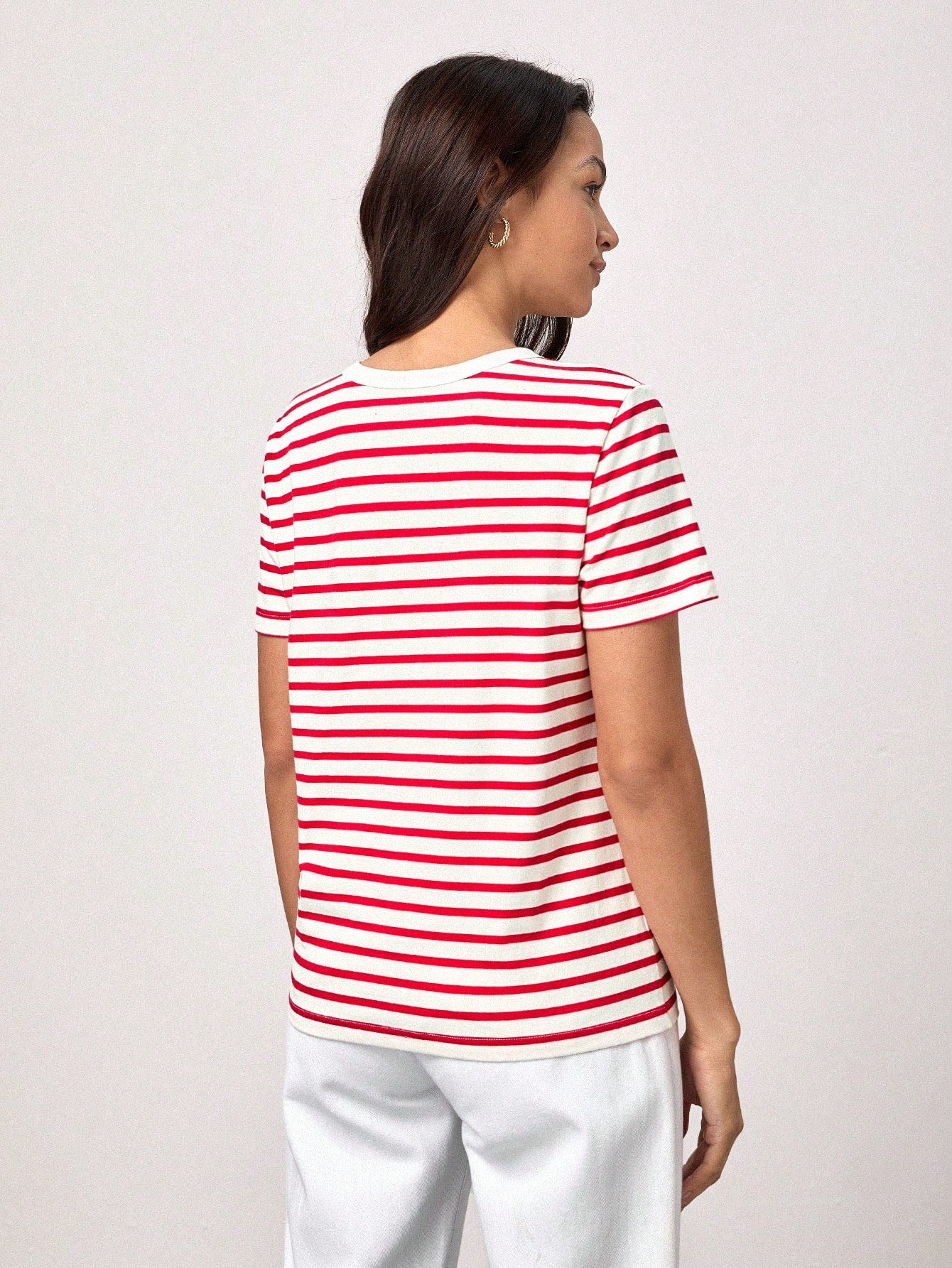 BASICS Casual Striped Print Crew Neck Tee shein