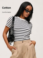 BASICS Casual Striped Print Crew Neck Tee shein
