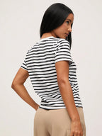 BASICS Casual Striped Print Crew Neck Tee shein