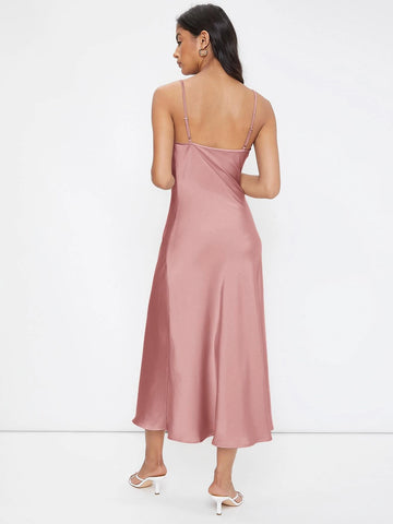 Cowl Neck Solid Slip Dress shein