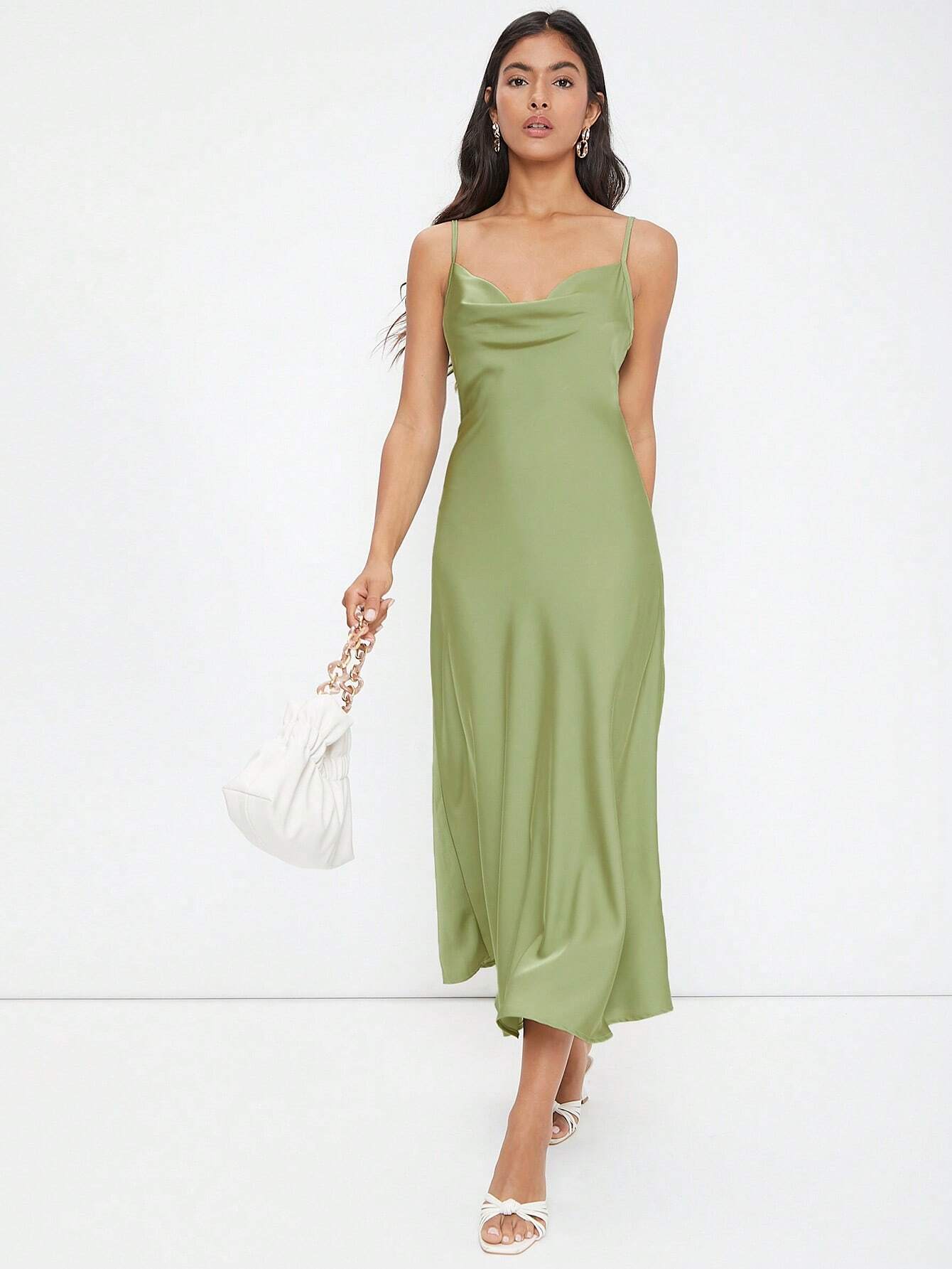 Cowl Neck Solid Slip Dress shein