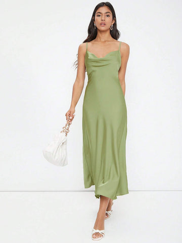 Cowl Neck Solid Slip Dress shein
