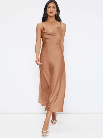 Cowl Neck Solid Slip Dress shein