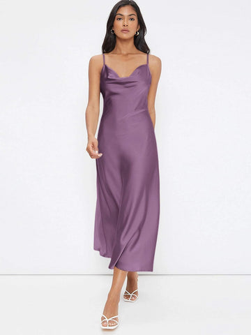 Cowl Neck Solid Slip Dress shein