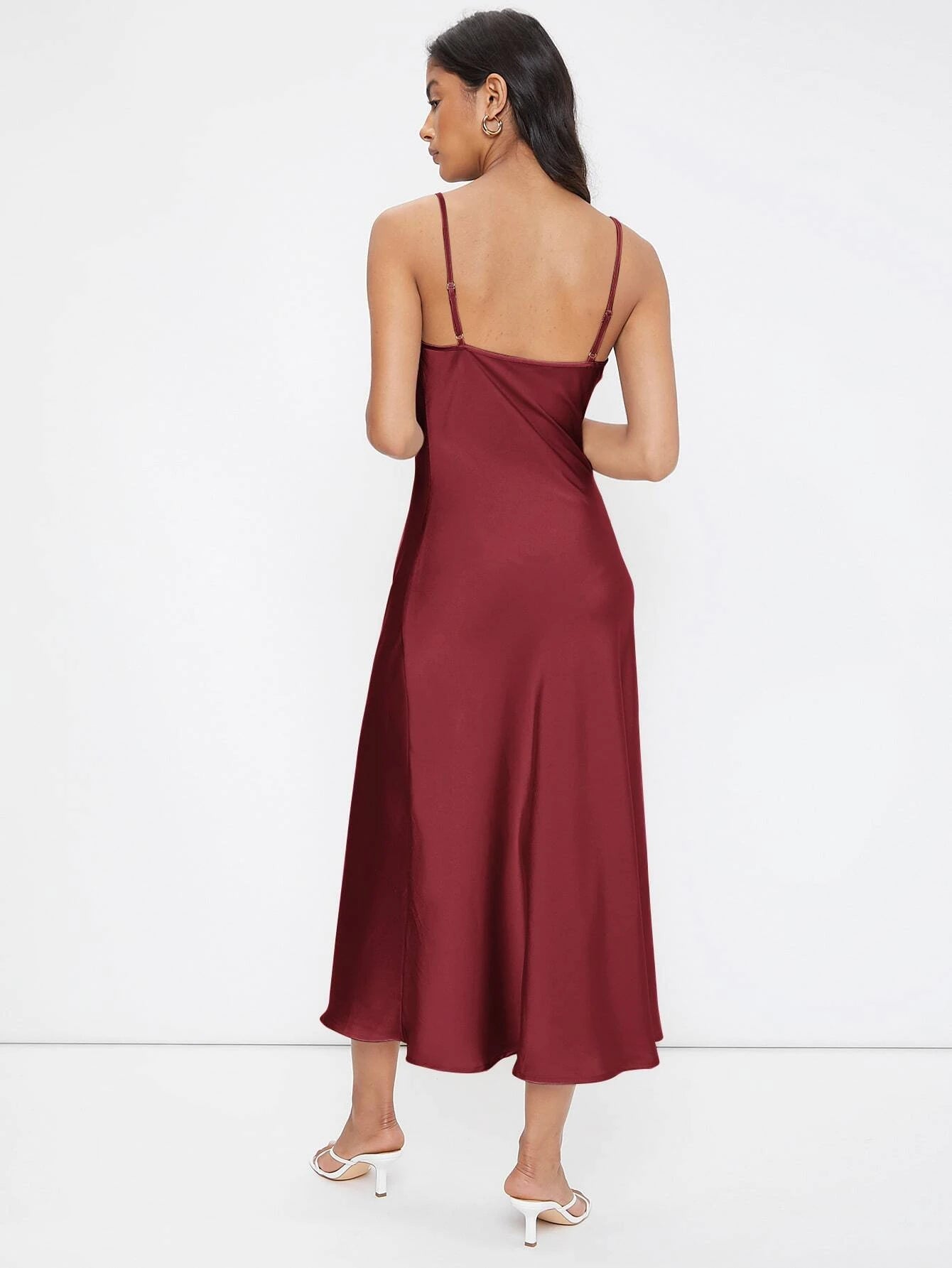 Cowl Neck Solid Slip Dress shein