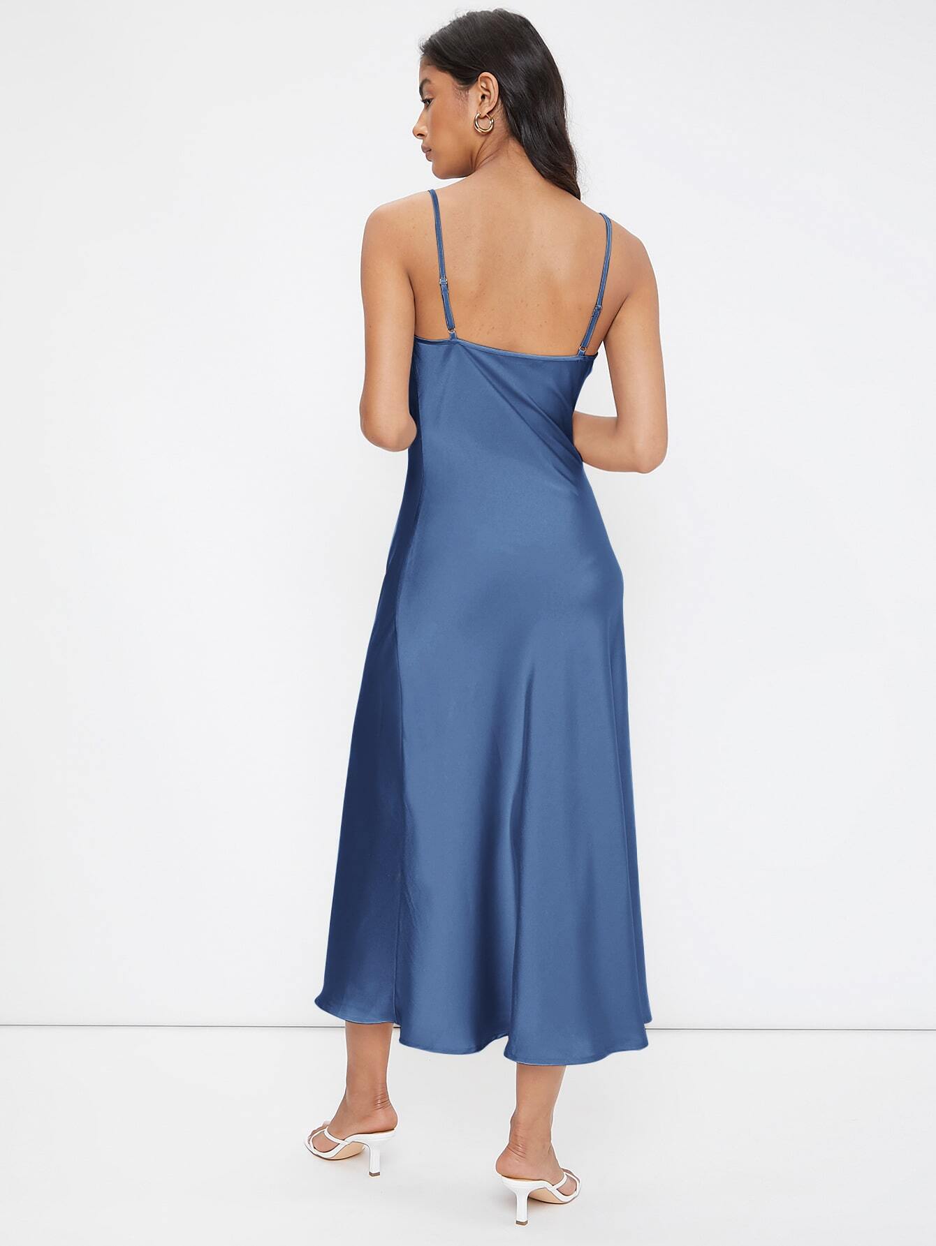 Cowl Neck Solid Slip Dress shein
