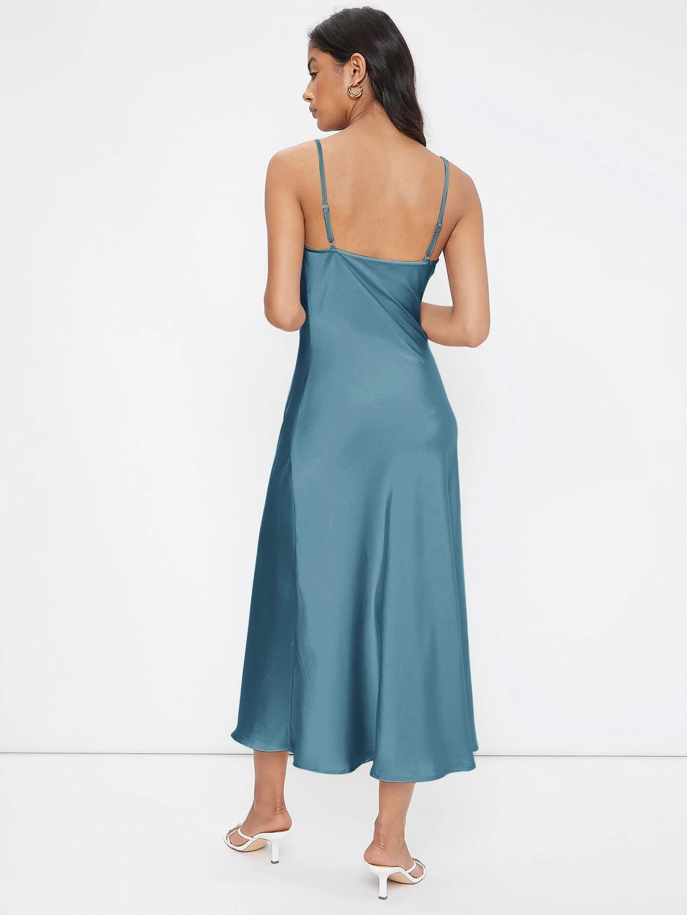 Cowl Neck Solid Slip Dress shein