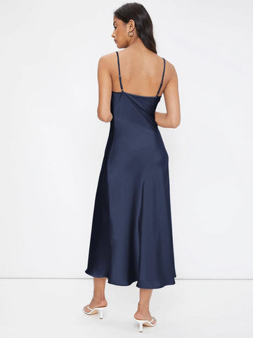 Cowl Neck Solid Slip Dress shein