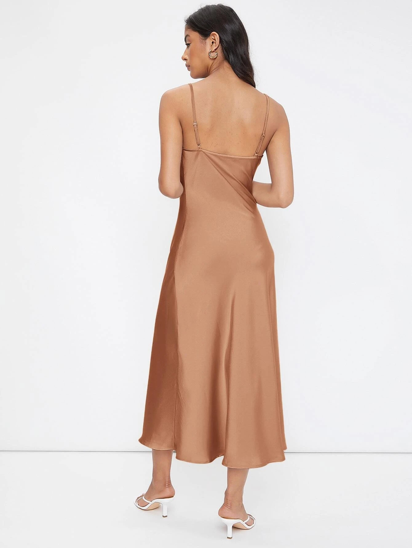 Cowl Neck Solid Slip Dress shein