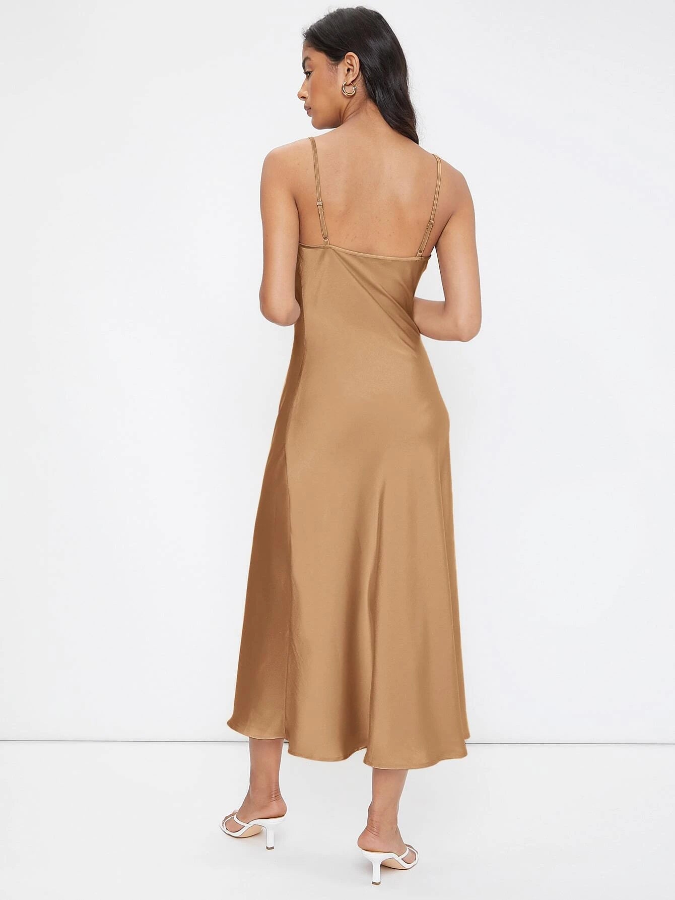 Cowl Neck Solid Slip Dress shein