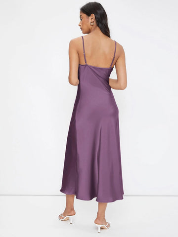 Cowl Neck Solid Slip Dress shein