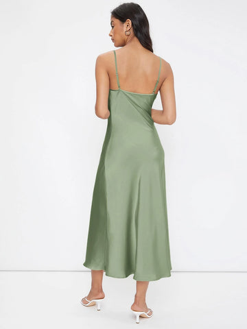 Cowl Neck Solid Slip Dress shein