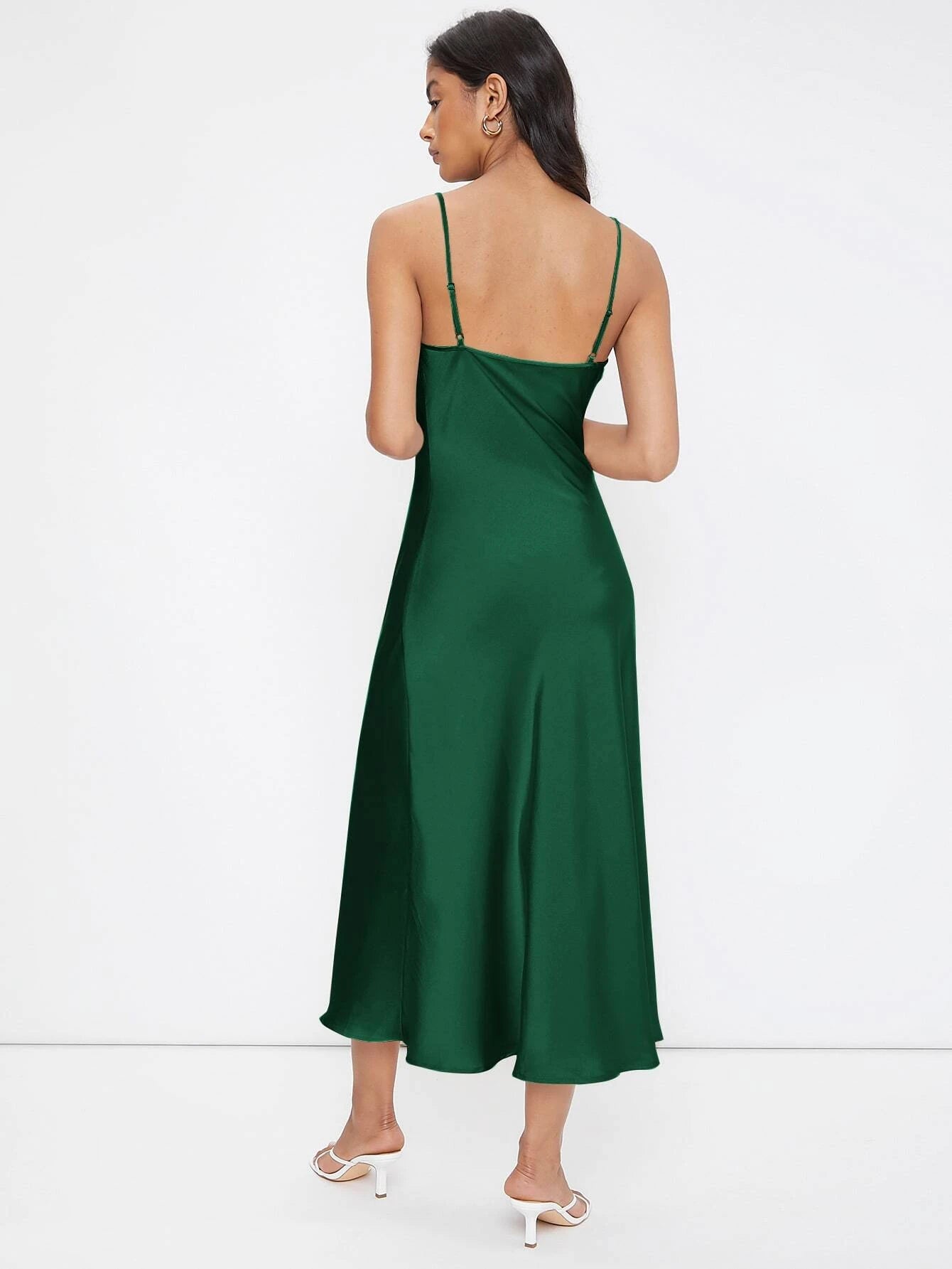 Cowl Neck Solid Slip Dress shein