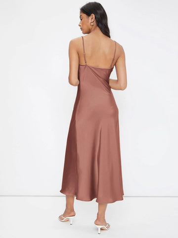Cowl Neck Solid Slip Dress shein