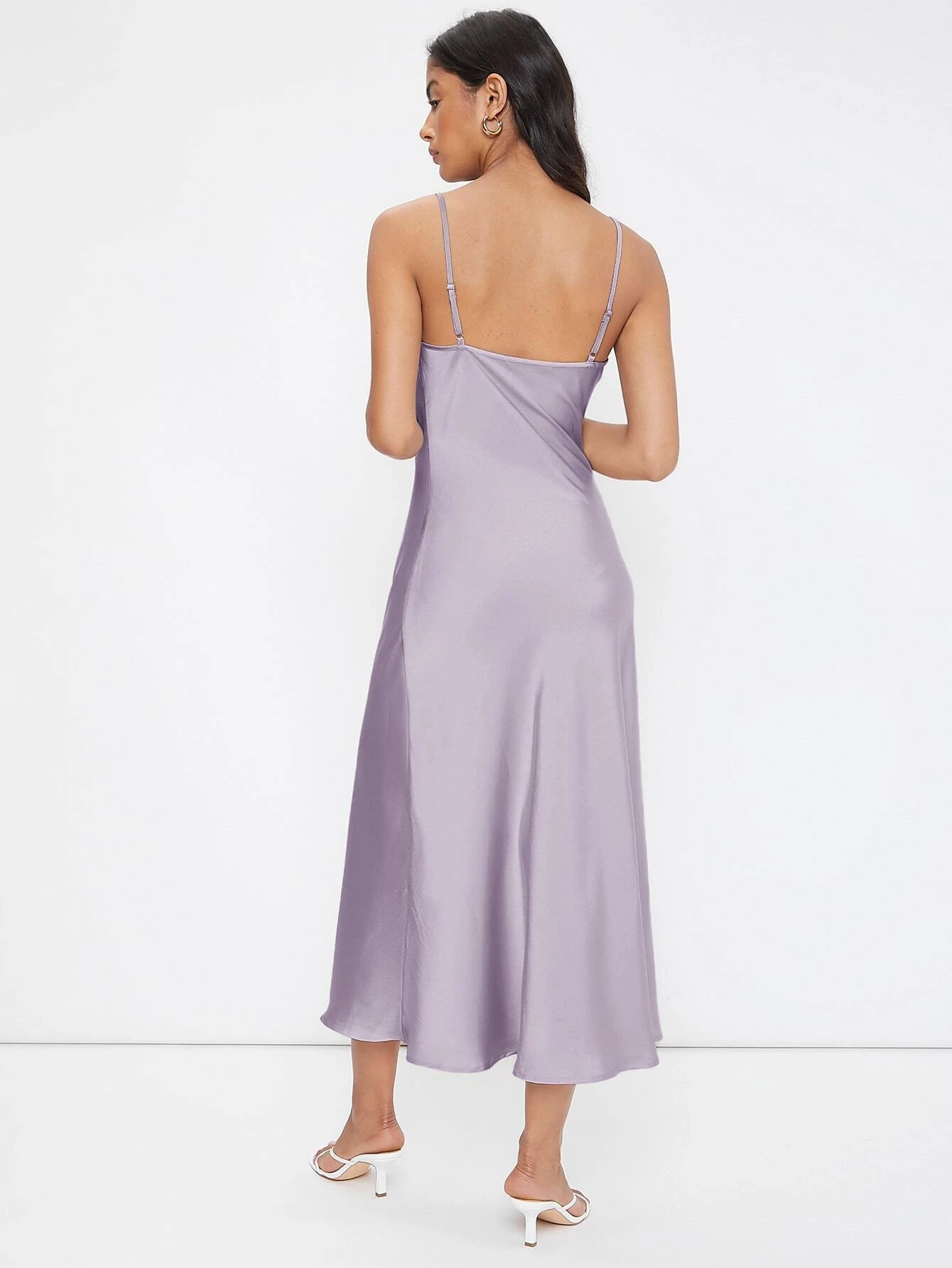 Cowl Neck Solid Slip Dress shein