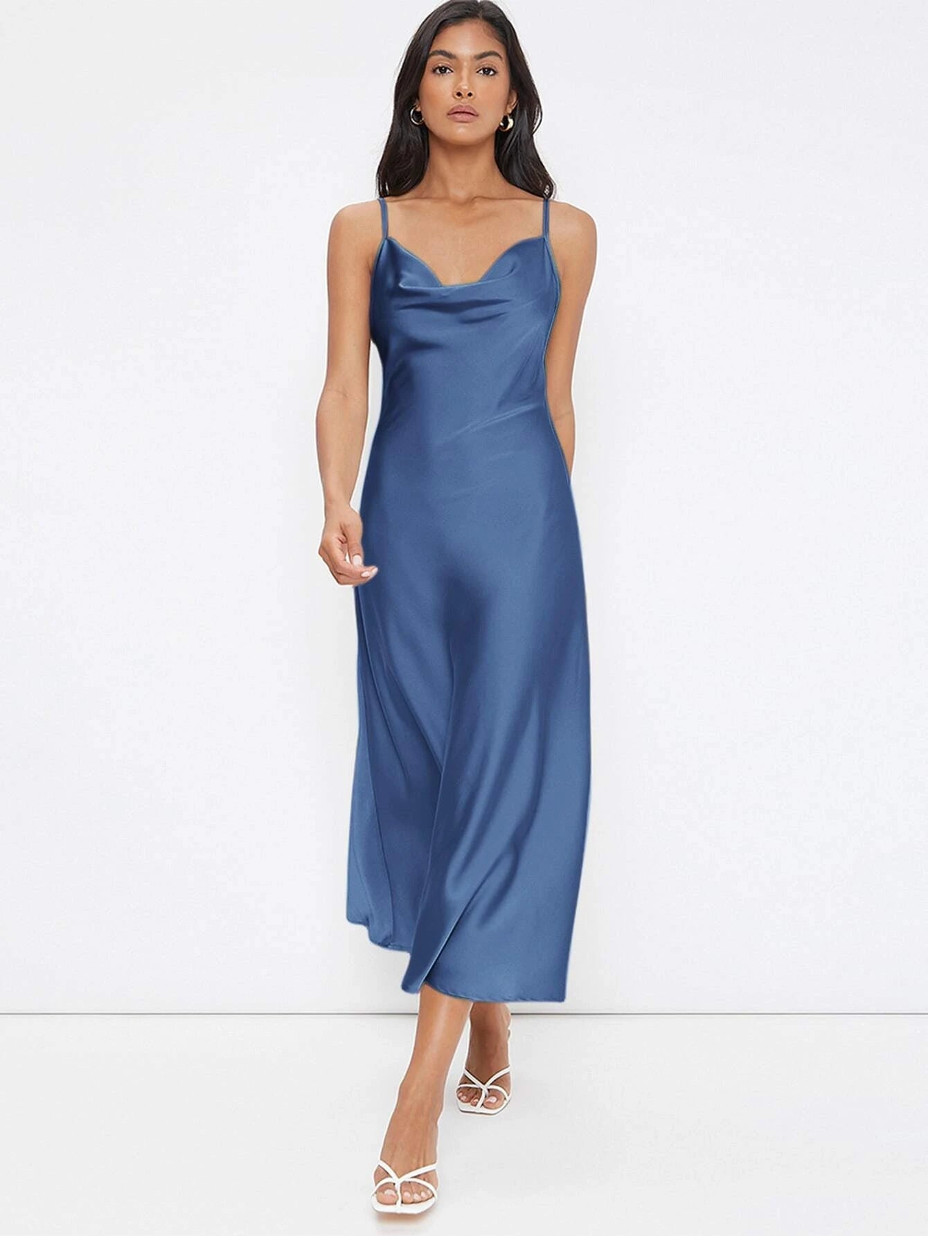 Cowl Neck Solid Slip Dress shein