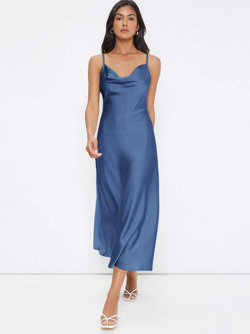 Cowl Neck Solid Slip Dress shein
