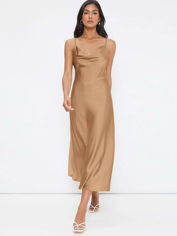 Cowl Neck Solid Slip Dress shein