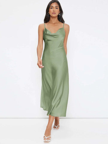 Cowl Neck Solid Slip Dress shein