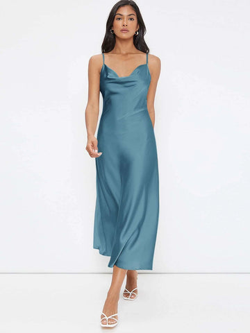 Cowl Neck Solid Slip Dress shein