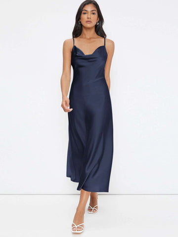 Cowl Neck Solid Slip Dress shein