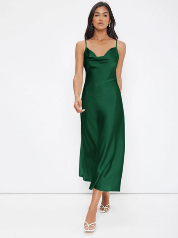 Cowl Neck Solid Slip Dress shein