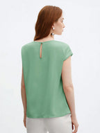 Crew Neck Gathered Shoulder Sleeve Blouse shein