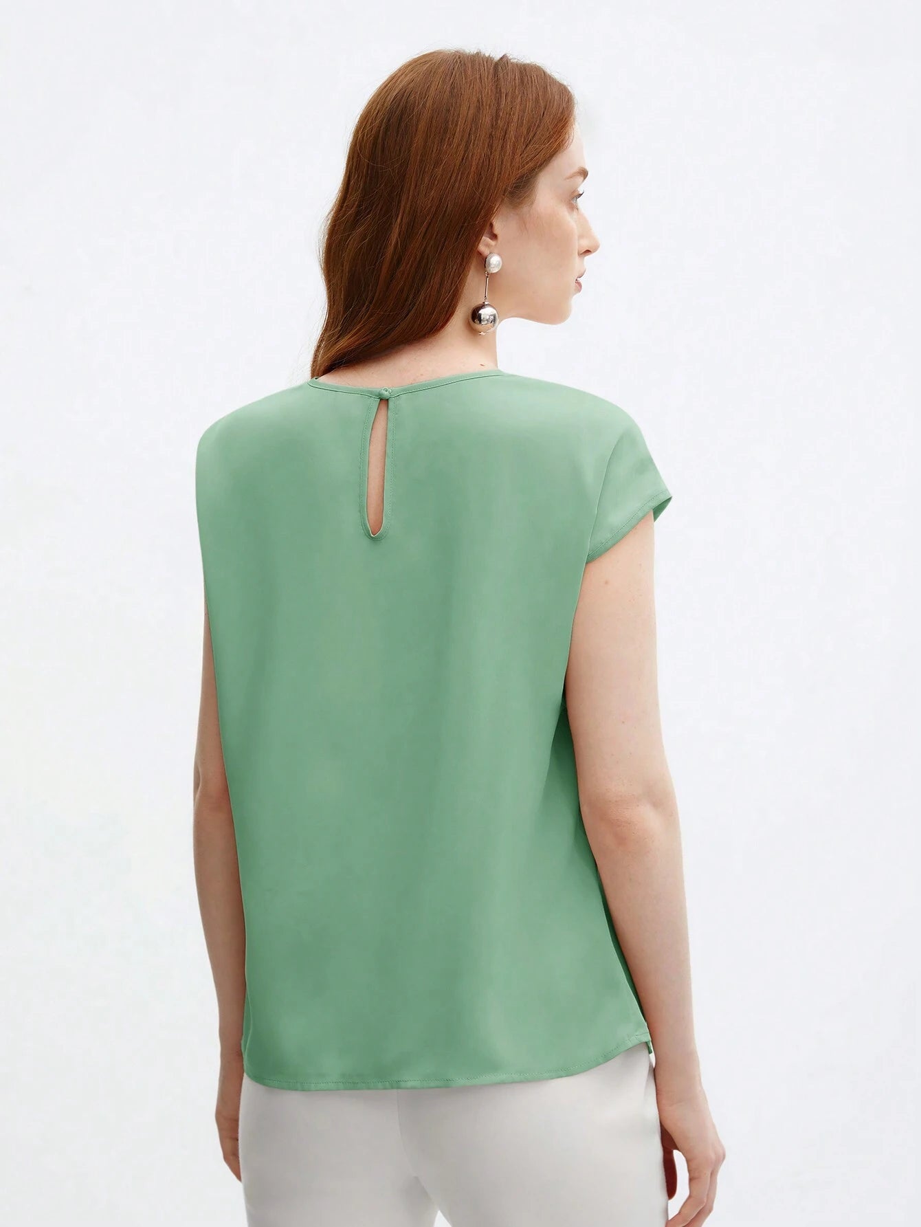 Crew Neck Gathered Shoulder Sleeve Blouse shein