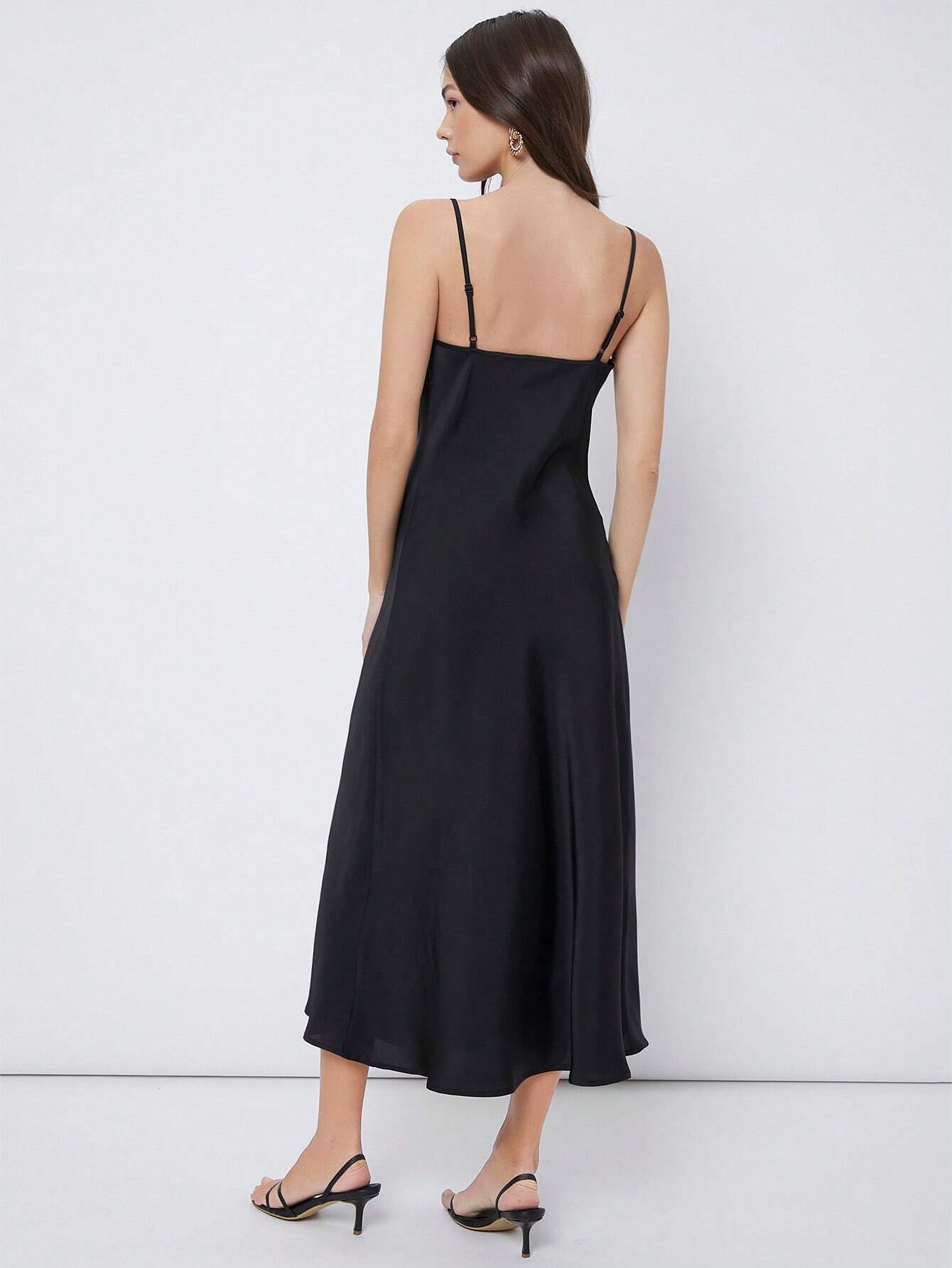 Cowl Neck Solid Slip Dress shein